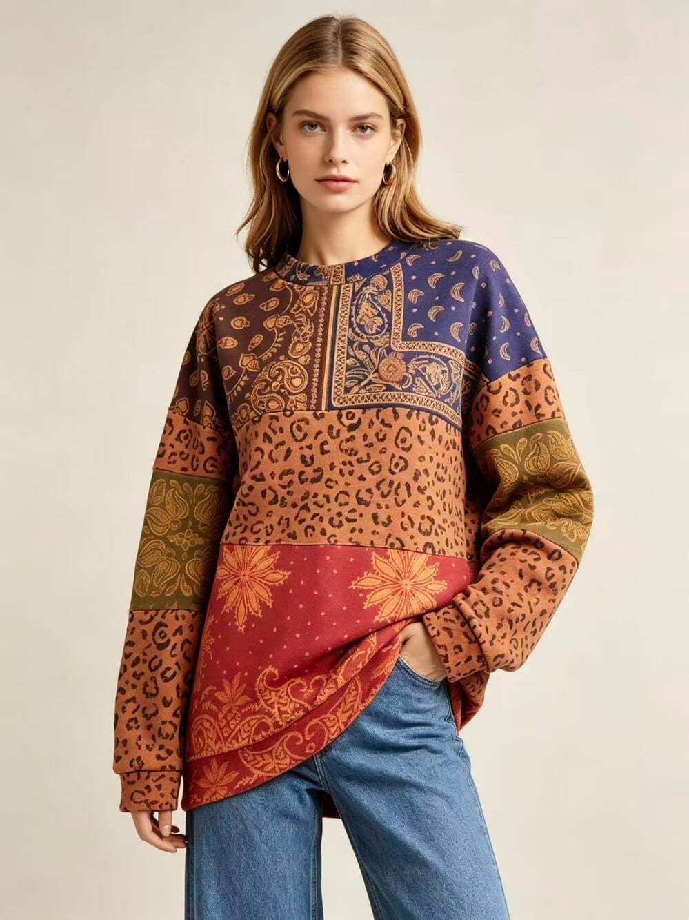 NWOT Farm Rio Multicolor Floral Print Sweatshirt Long Sleeve Oversized Size S